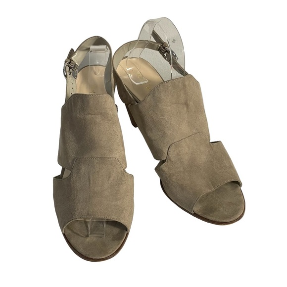 Nine West Rockall Tan Taupe Faux Suede Open Toe Slingback Cone Heel Shoe Sz 11M - Picture 1 of 10